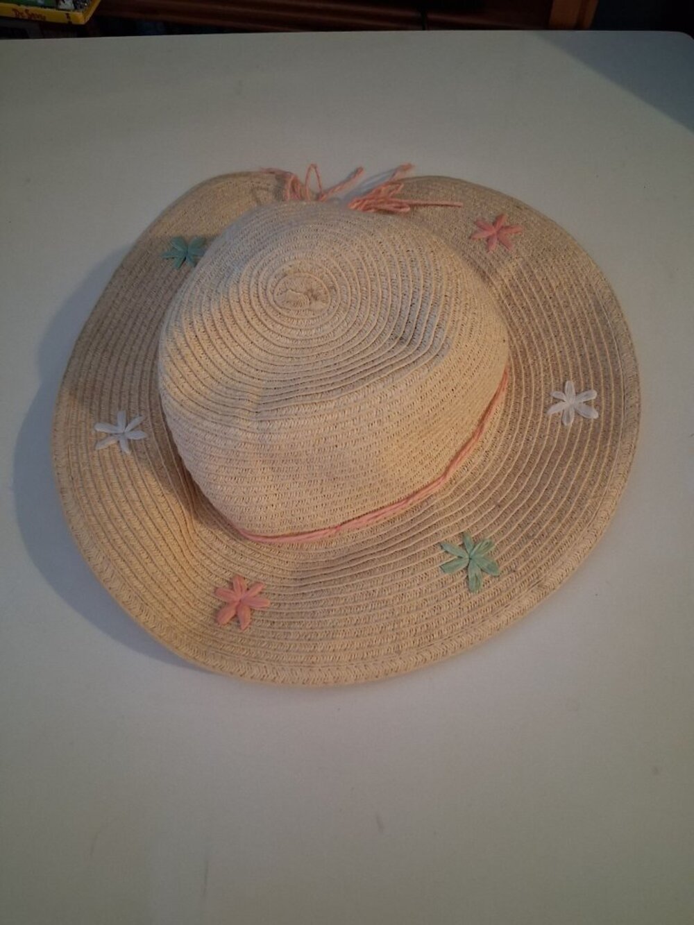 Embroidered Kids Wide Brimmed Straw Hat Summer Toddler Girls